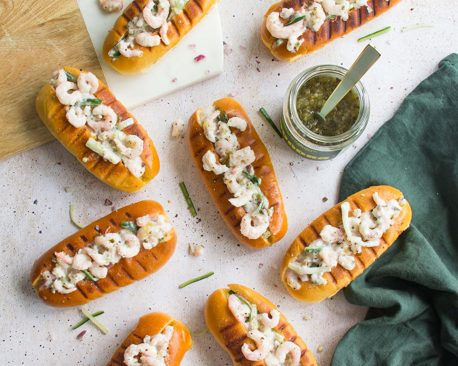 Shrimp rolls with creamy relish sauce