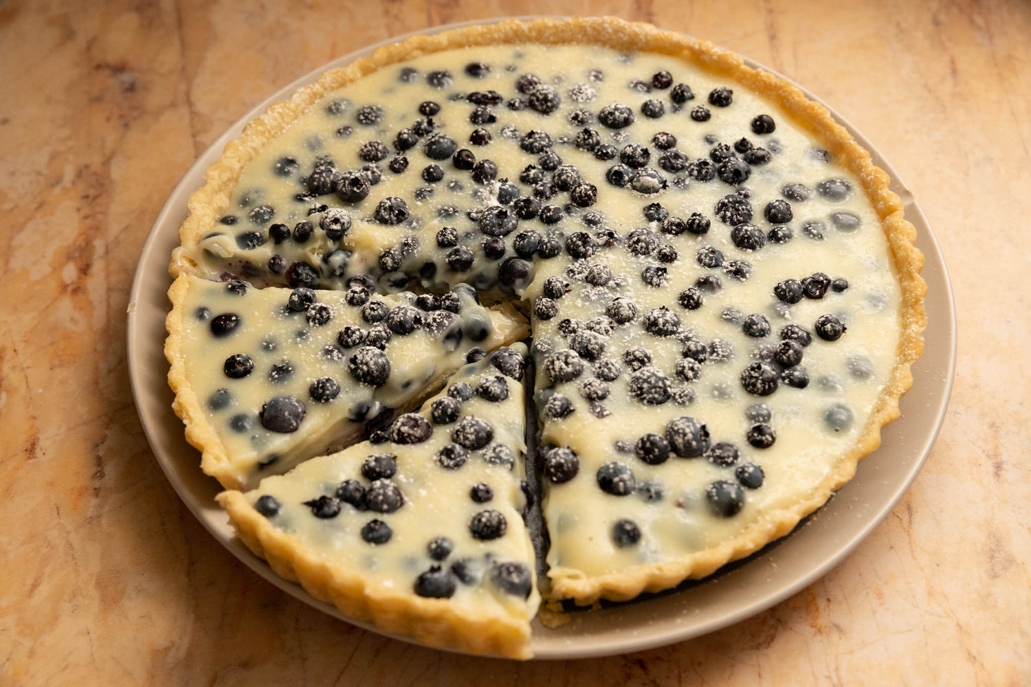 White chocolate and wild blueberry tart